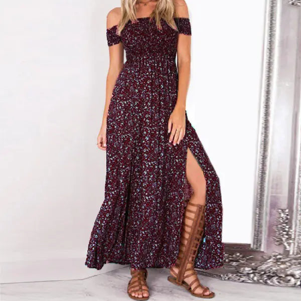 Lightweight off-shoulder maxi dress for vacations