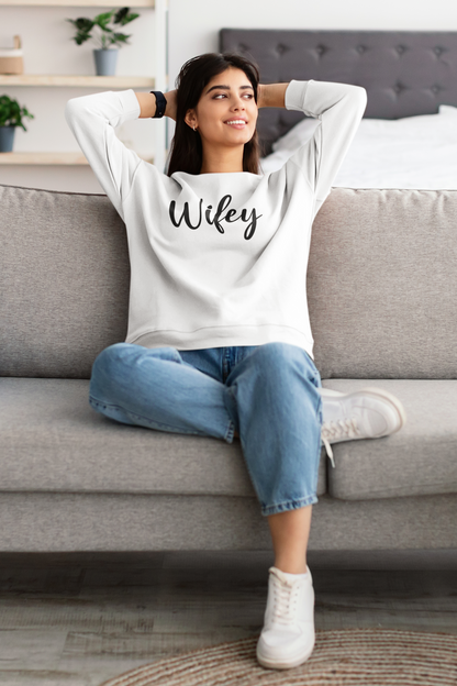 Get trendy with Wifey Wifey T shirt or crew neck sweatshirt - Apparel available at Good Gift Company. Grab yours for $21.59 today!