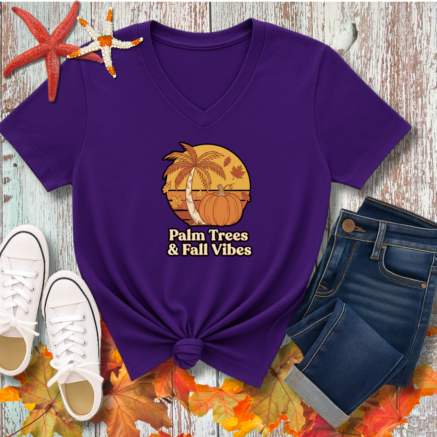 FALL PALM TREES V-NECK