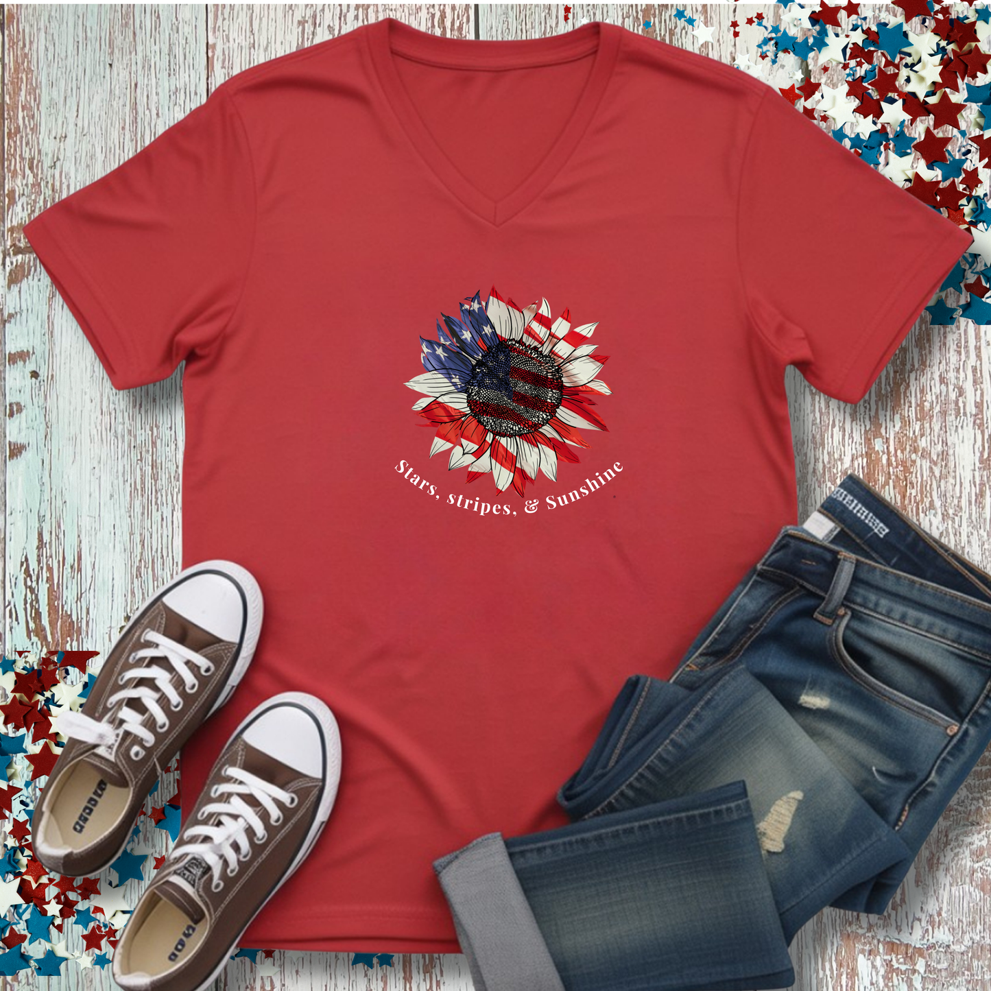 PATRIOTIC SUNFLOWER V-NECK