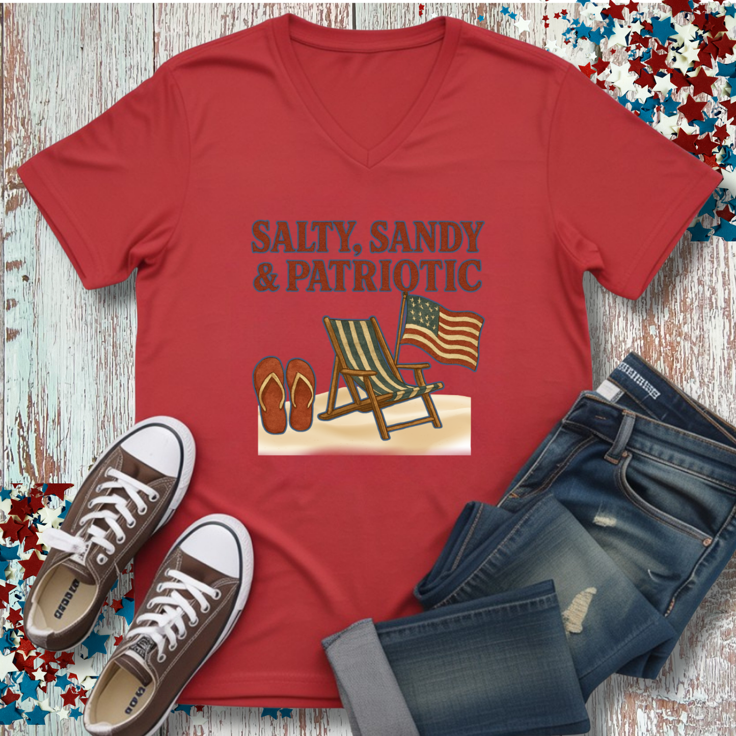 SALTY, SANDY & PATRIOTIC V-NECK