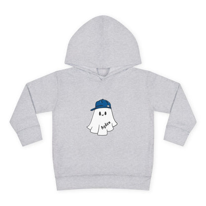 Gray hoodie with a ghost wearing a blue cap and 'Ayden' text on a white background