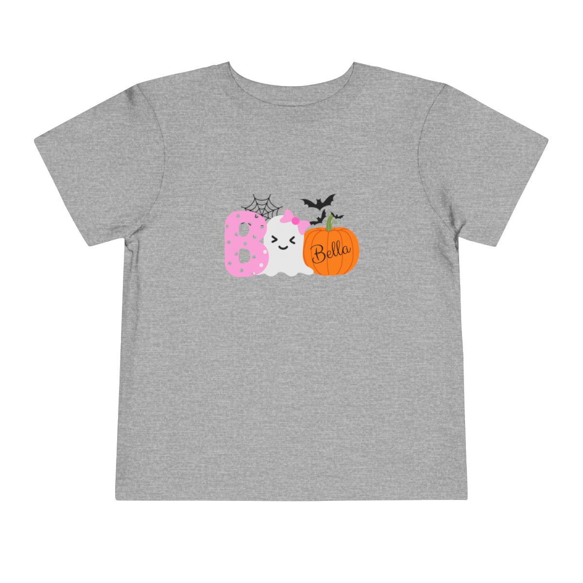 Gray t-shirt with Halloween-themed design on a white background