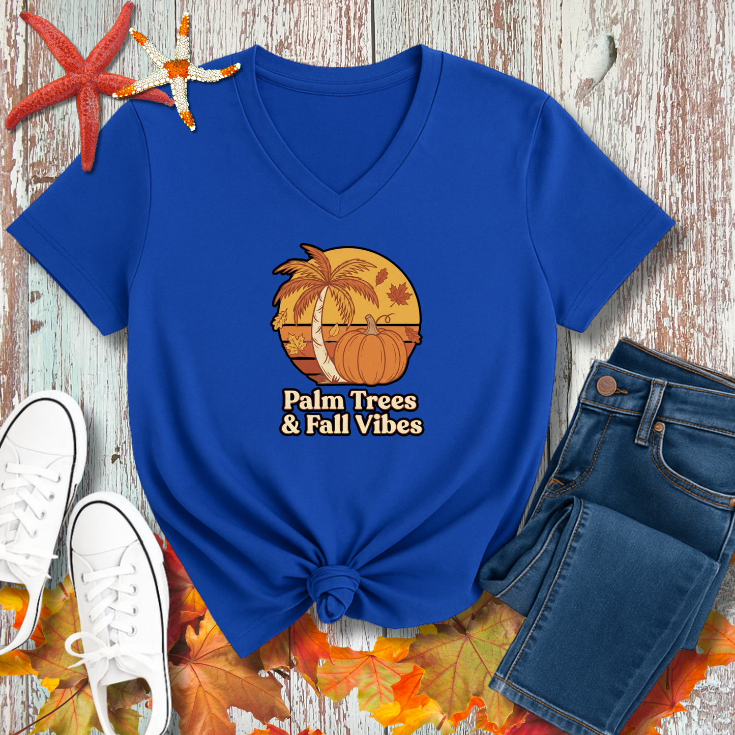 FALL PALM TREES V-NECK