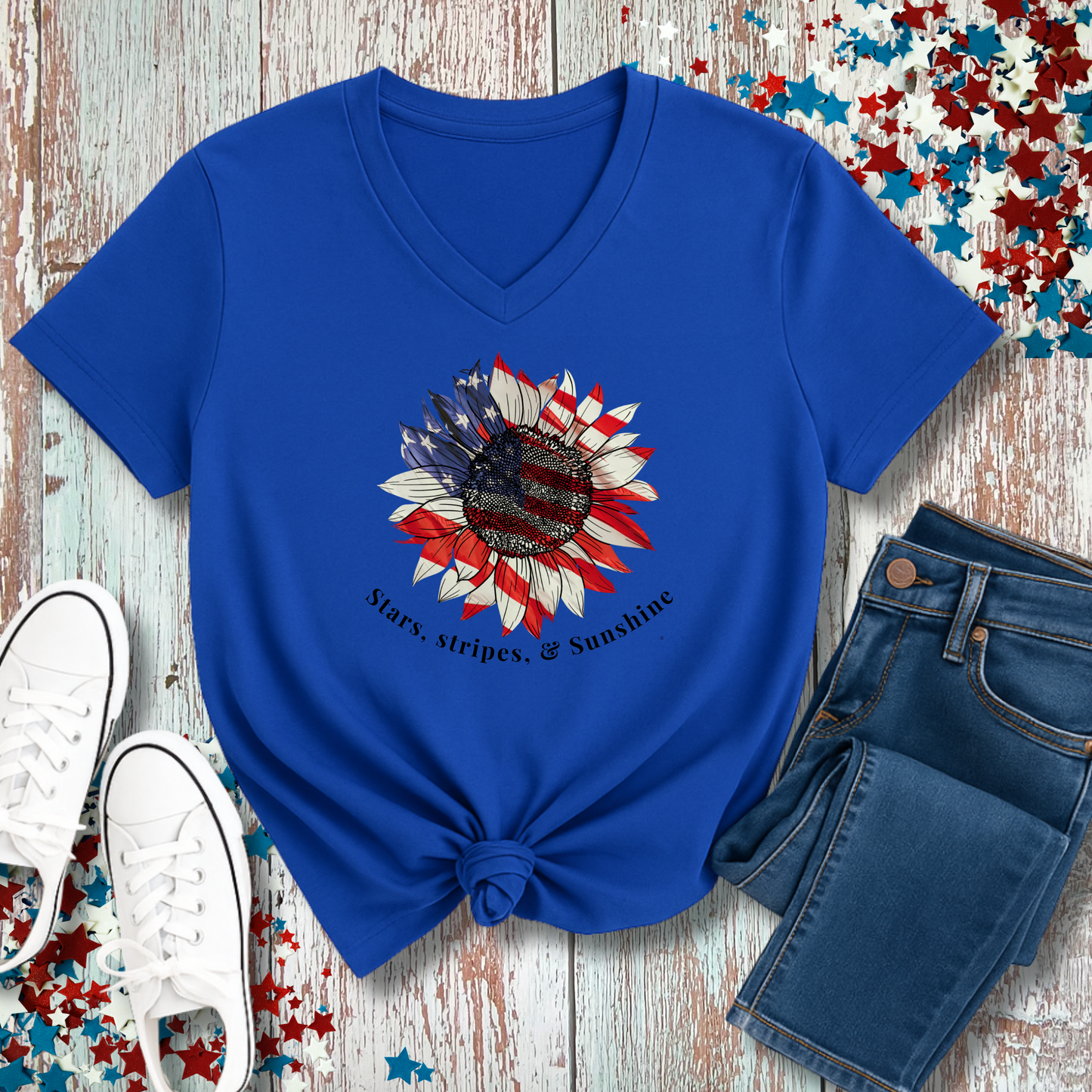 PATRIOTIC SUNFLOWER V-NECK