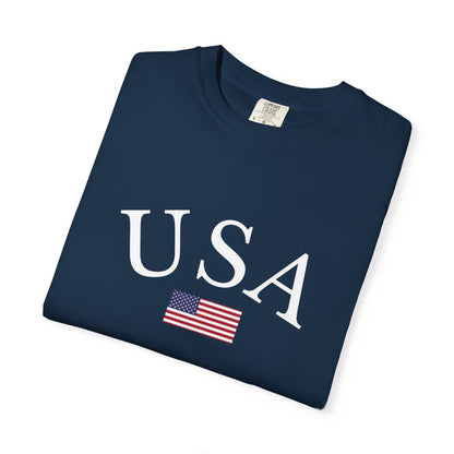 Patriotic unisex tee featuring USA and flag