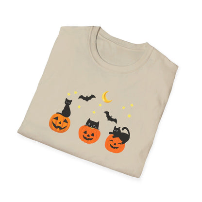 Get trendy with Cute Halloween T-Shirt with 3 Jack-O-Lanterns and Black Cats - Perfect for Spooky Season! -  available at Good Gift Company. Grab yours for $19.99 today!