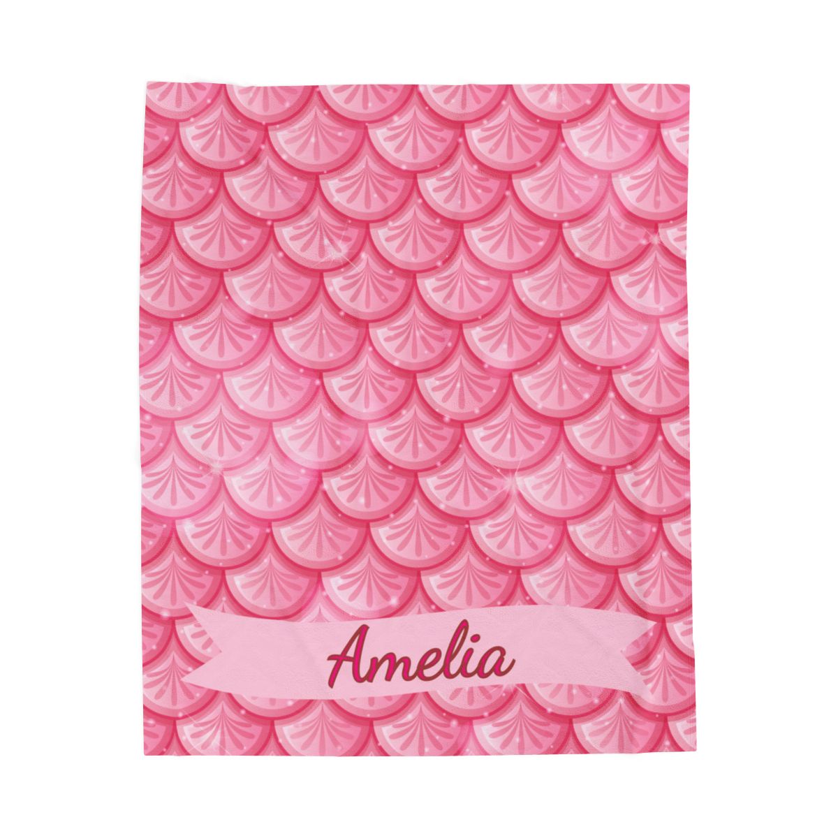 Pink notebook with scallop pattern and 'Amelia' text on a white background