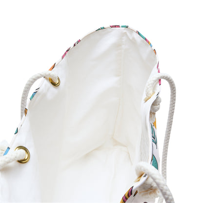 Tropical Summer Weekender Bag – Beach Travel Tote with Flamingos, Fruits & Coastal Icons