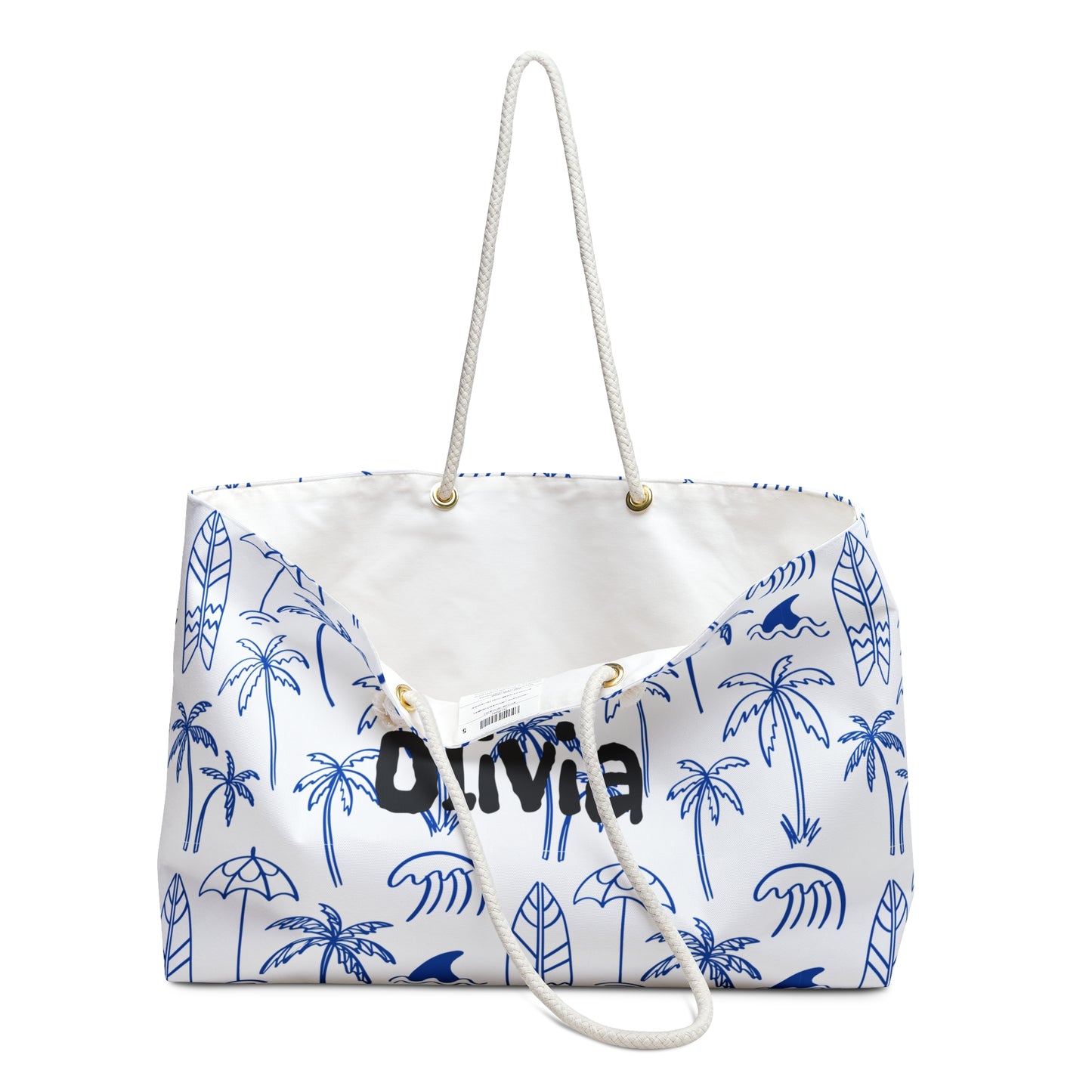 Personalized Blue Coastal Weekender Bag – Custom Name Beach Tote