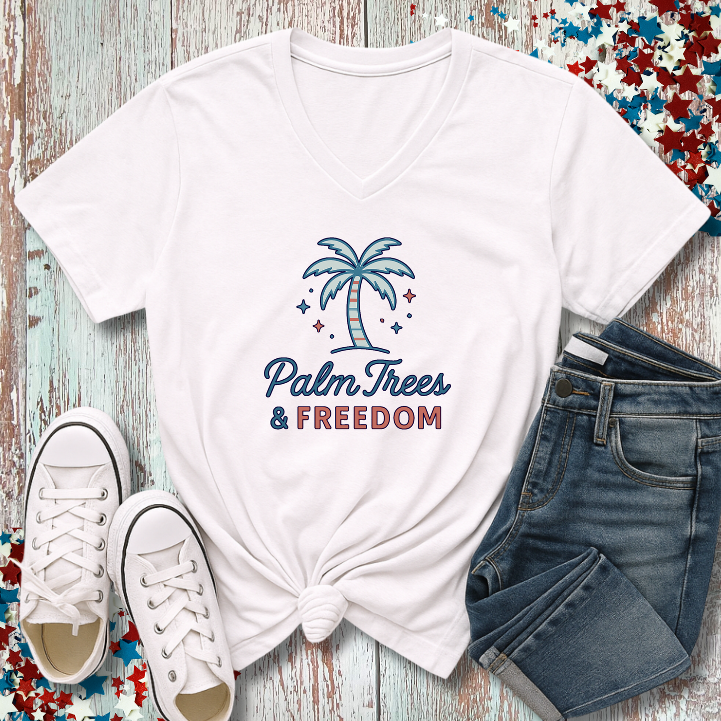 PALM TREES & FREEDOM V-NECK