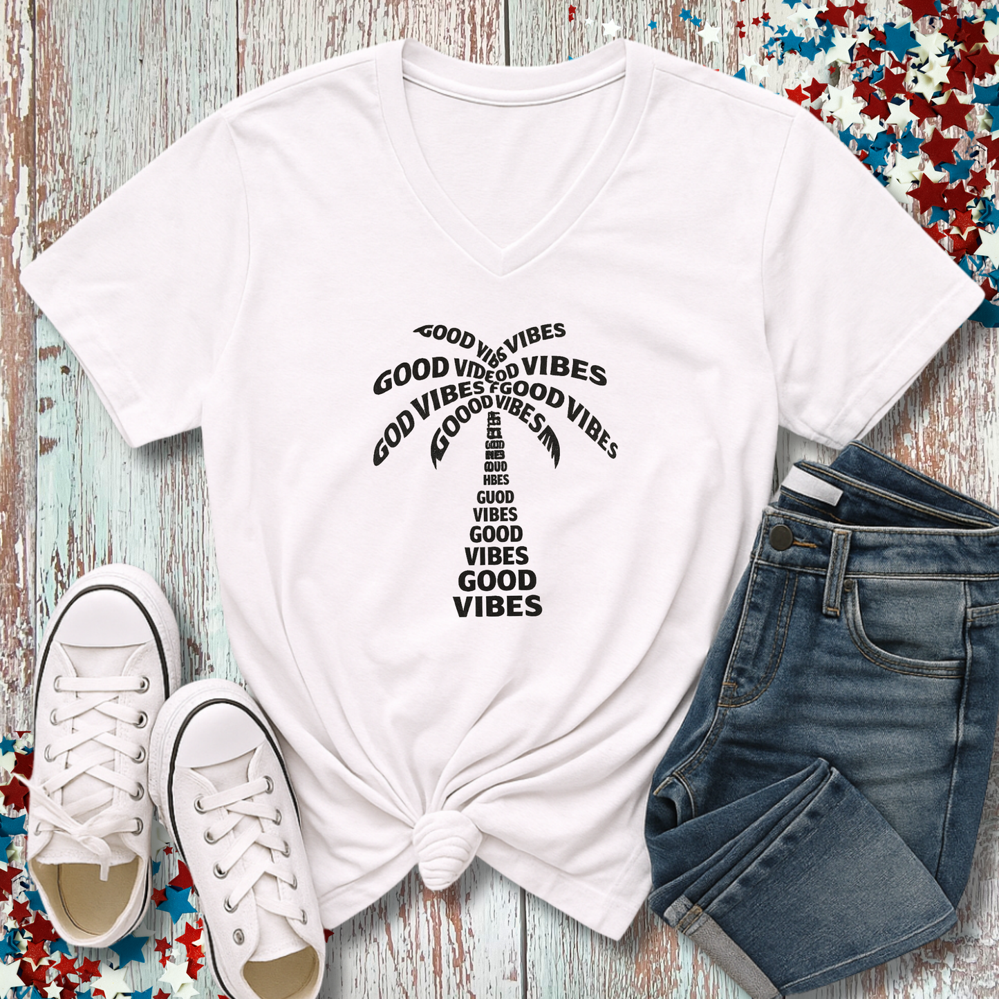 GOOD VIBES PALM V-NECK
