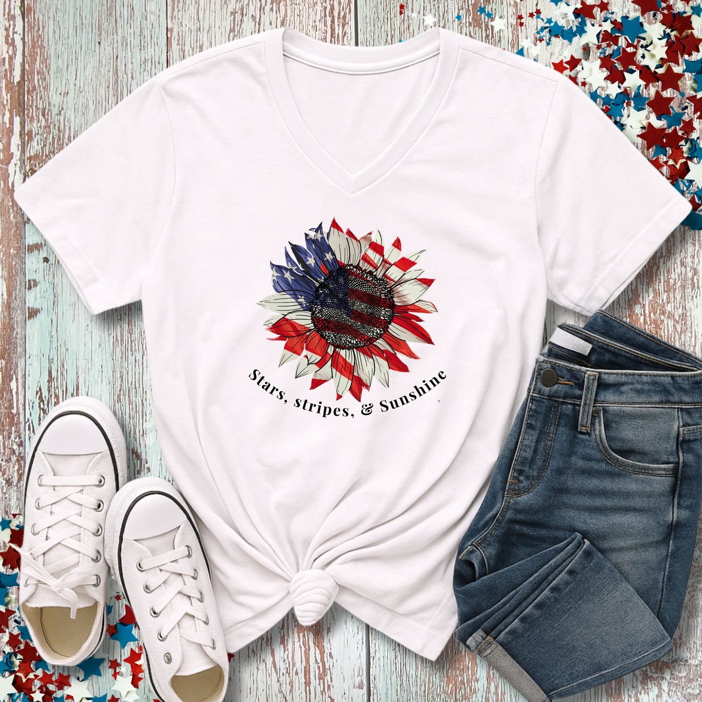 PATRIOTIC SUNFLOWER V-NECK