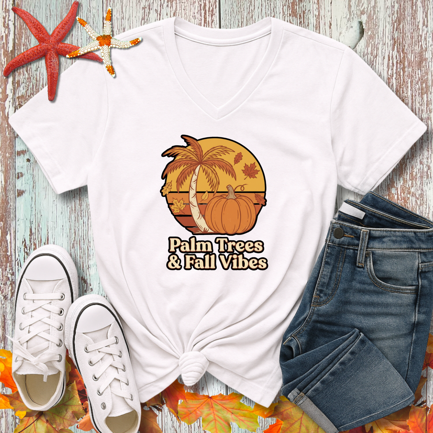 FALL PALM TREES V-NECK