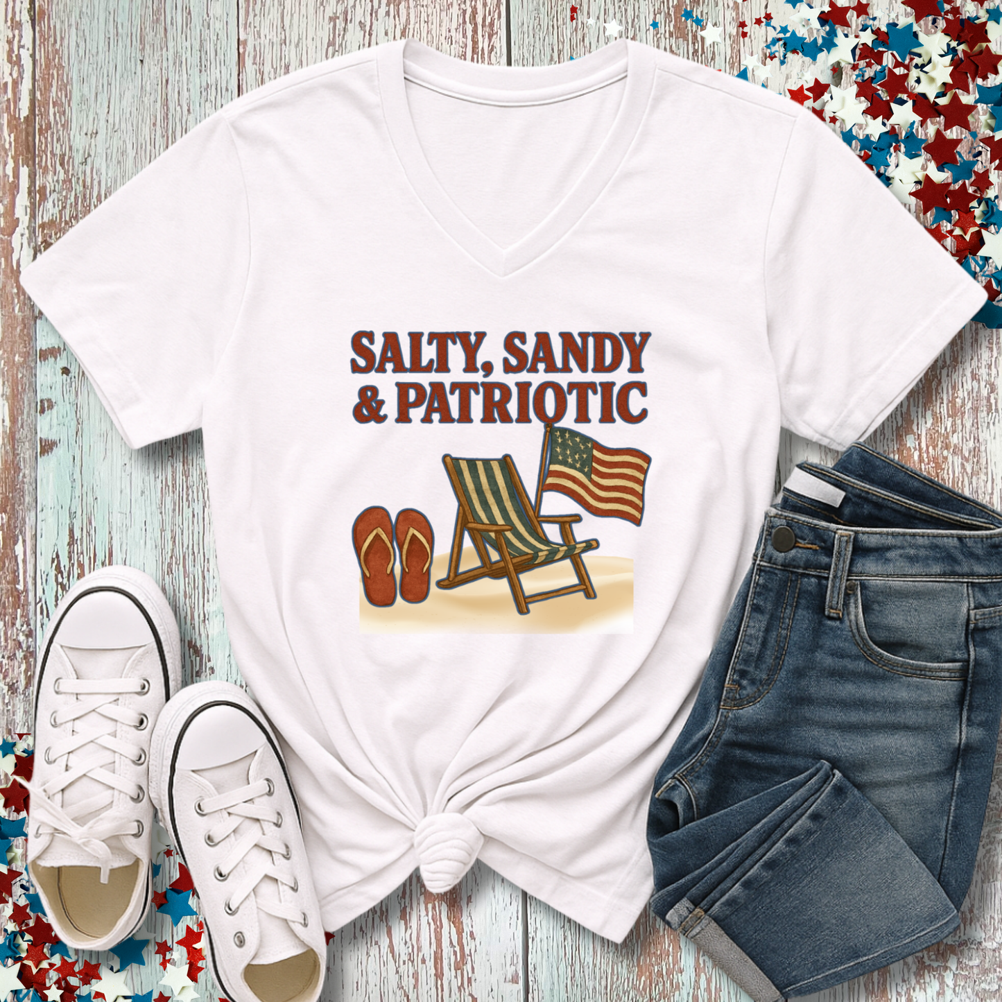 SALTY, SANDY & PATRIOTIC V-NECK