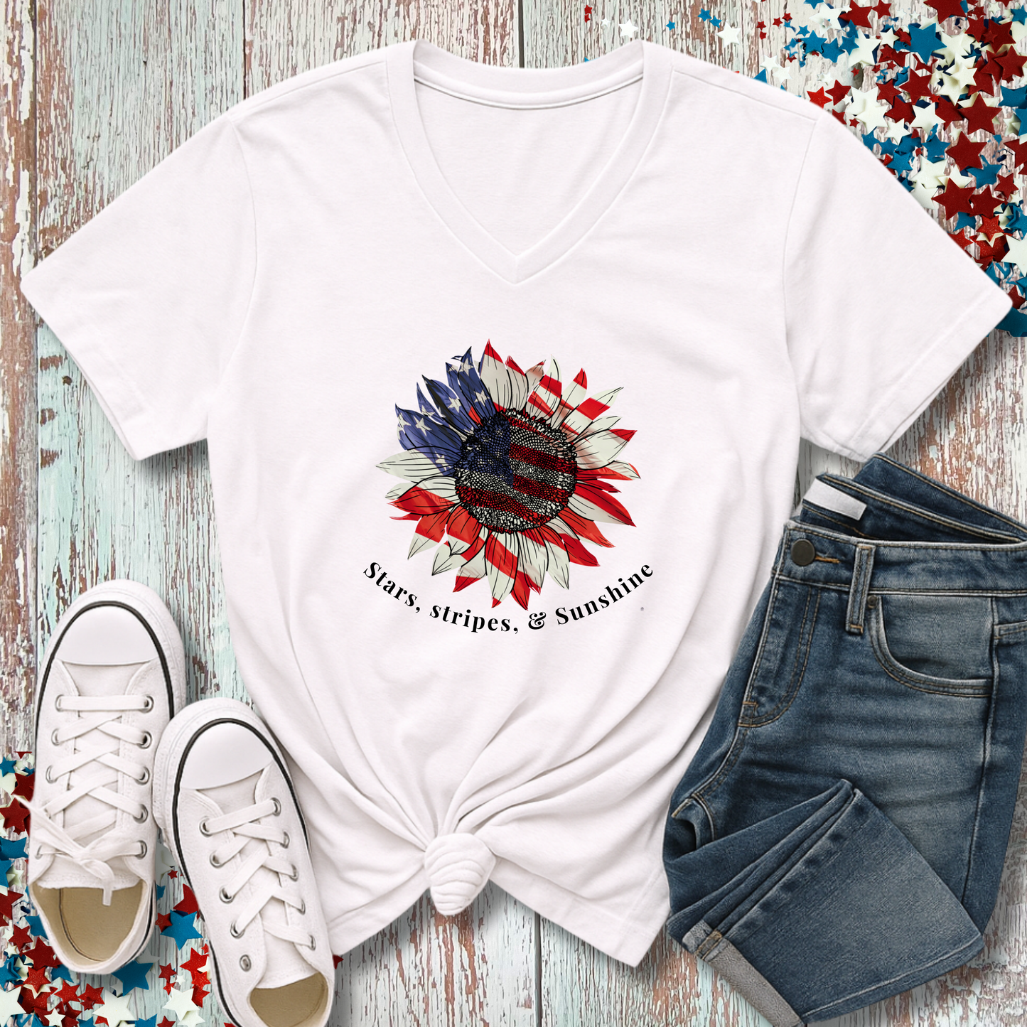 PATRIOTIC SUNFLOWER V-NECK