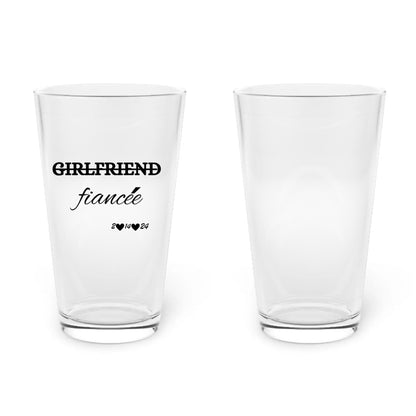 Get trendy with From Girlfriend to Fiancee Pint Glass, 16oz -  available at Good Gift Company. Grab yours for $17 today!